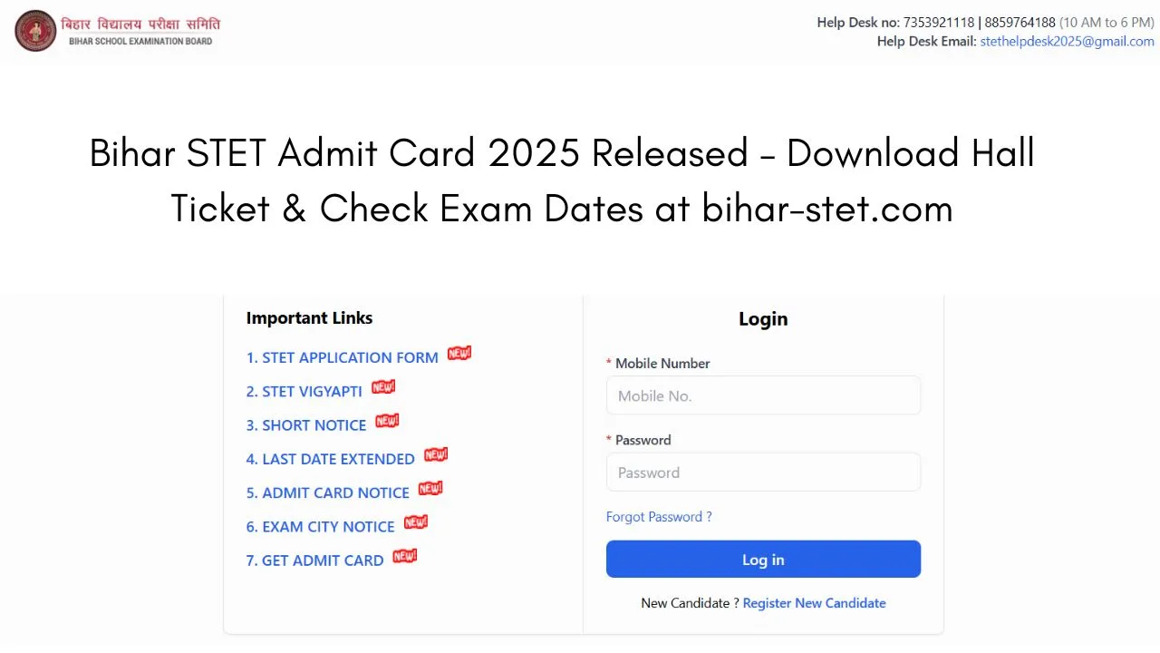 Bihar STET Admit Card 2025