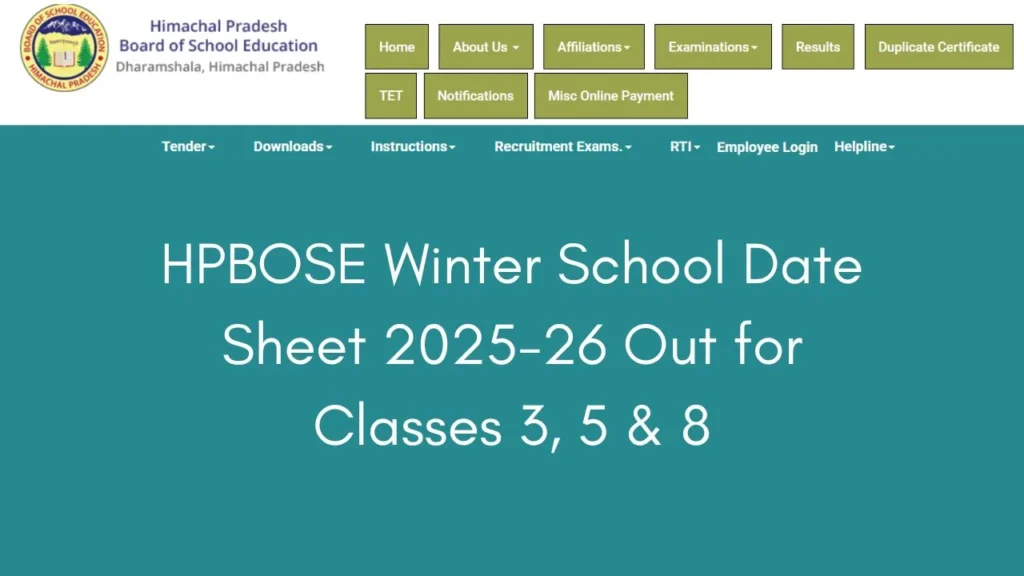 HPBOSE Winter School Date Sheet 2025-26