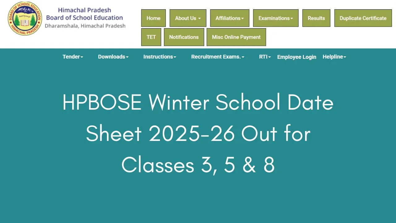 HPBOSE Winter School Date Sheet 2025-26