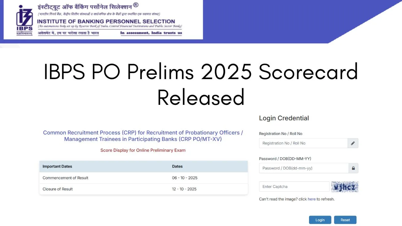 IBPS PO Prelims 2025 Scorecard