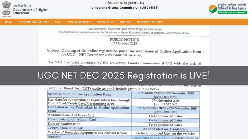 UGC NET DEC 2025 Registration